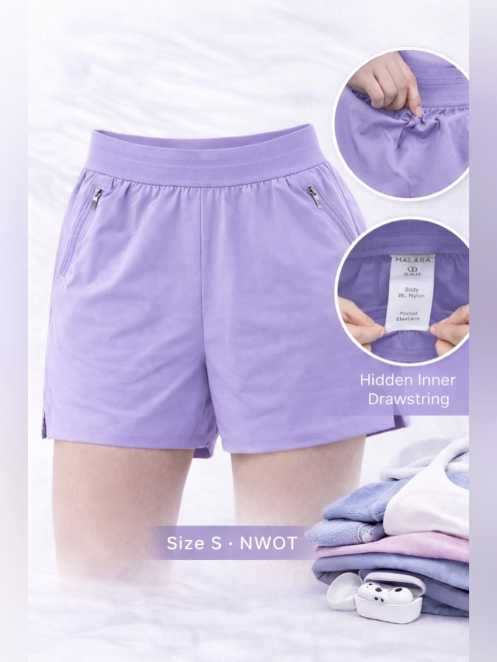 Halara Athletic Running Shorts Lavender Purple Zip Pocket High Rise S NWOT‎